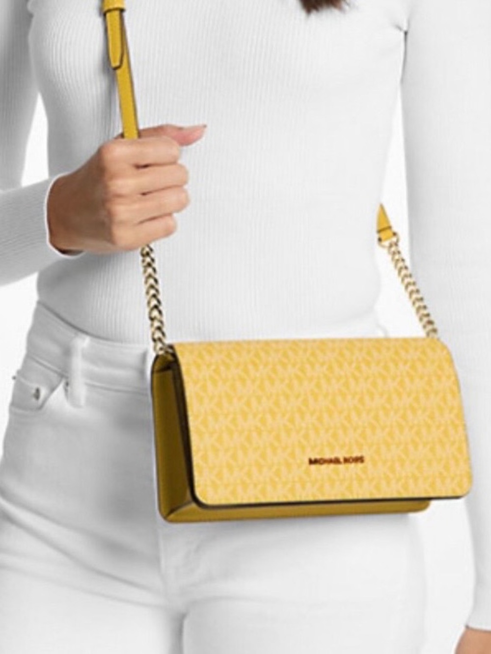 Michael Kors Jet Set Yellow Signature Chain Crossbody Bag